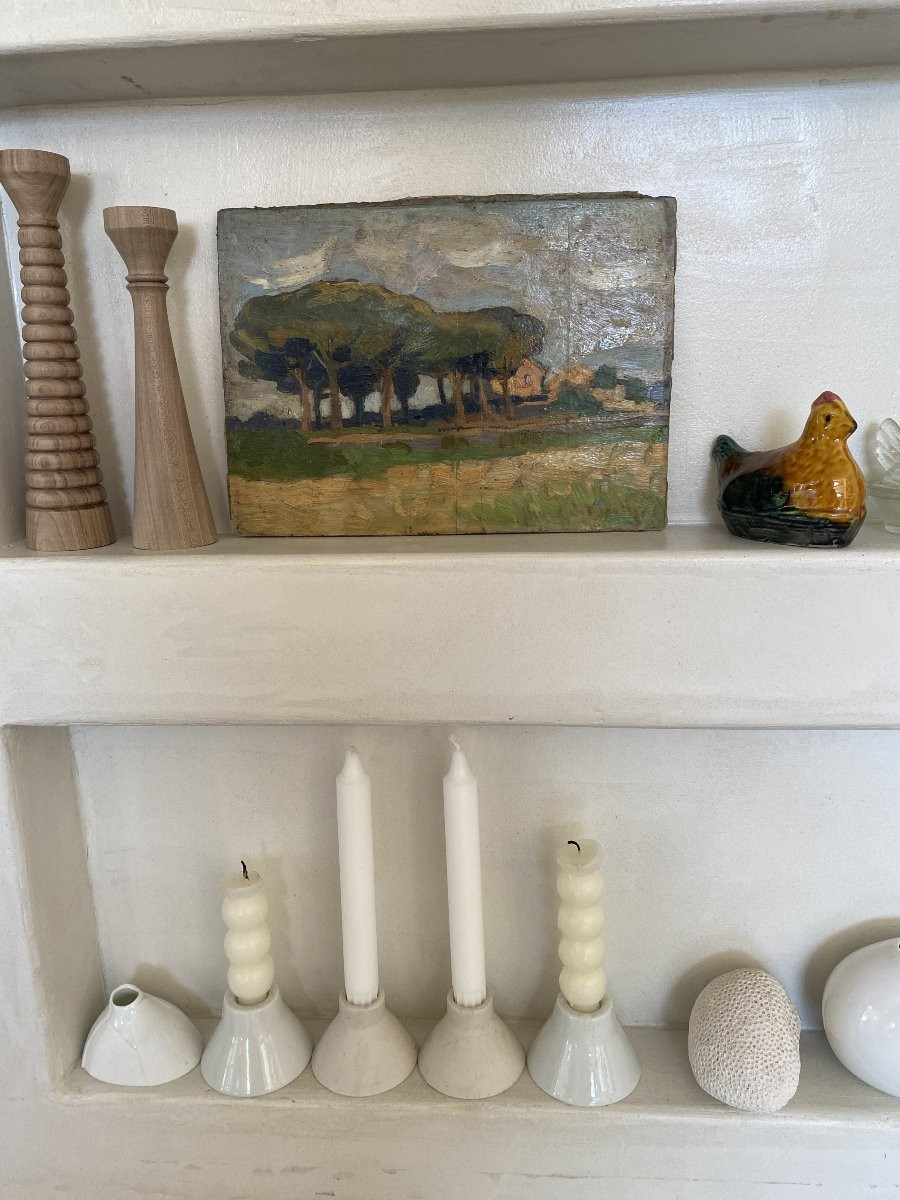 Les pins parasols. Paysage arbres. Huile sur carton.-photo-4