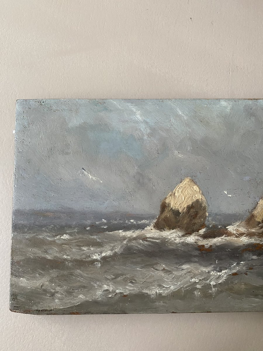 Seascape. Oil On Wood. Joseph Suchet. 19th Century-photo-1