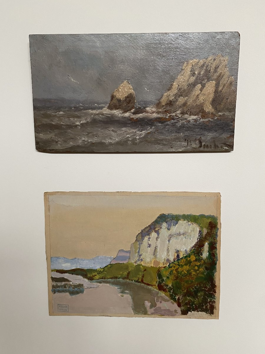 Seascape. Oil On Wood. Joseph Suchet. 19th Century-photo-3