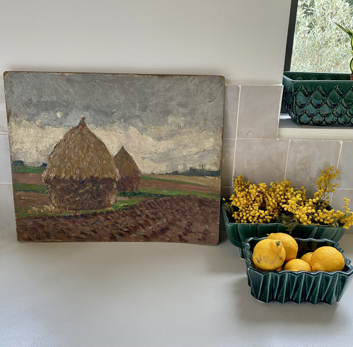 Les meules de foin. Fernand Alexis Lambert (1868-1935). peintre de l’Ecole française.-photo-2