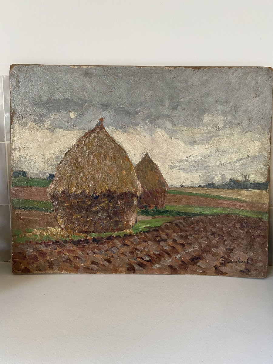 Les meules de foin. Fernand Alexis Lambert (1868-1935). peintre de l’Ecole française.-photo-3
