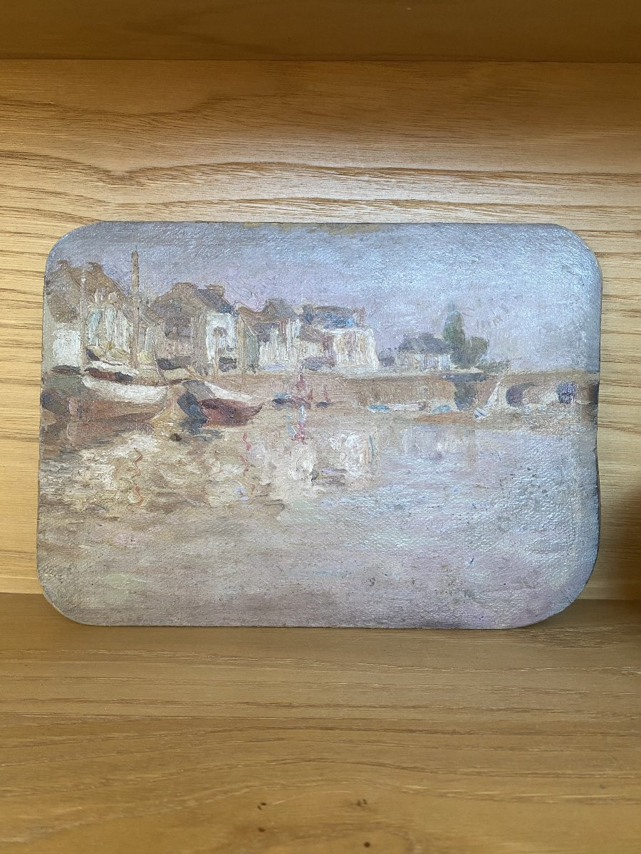 The Seaside. Oil On Cardboard By Charles Tranchand, Painter From Angers. Early 20th Century-photo-2