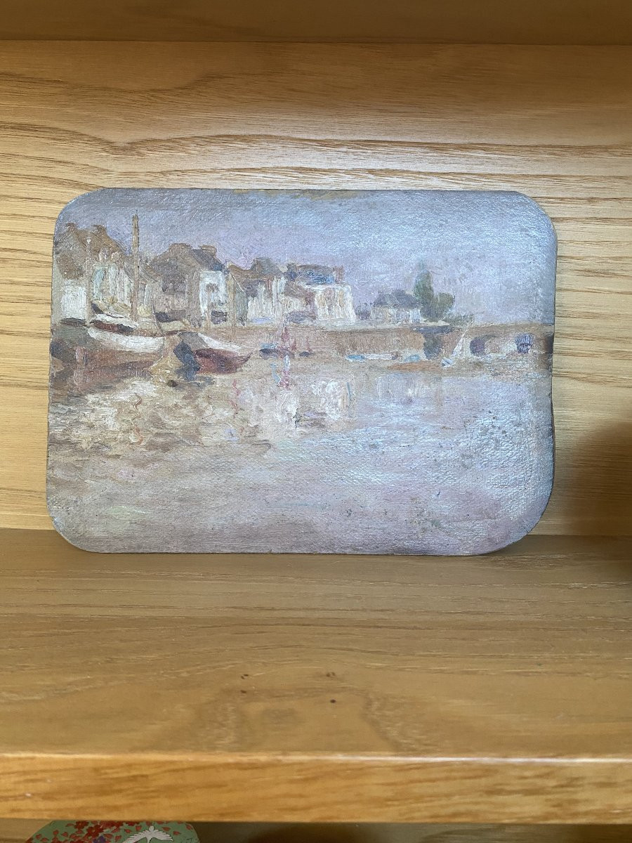 The Seaside. Oil On Cardboard By Charles Tranchand, Painter From Angers. Early 20th Century-photo-3