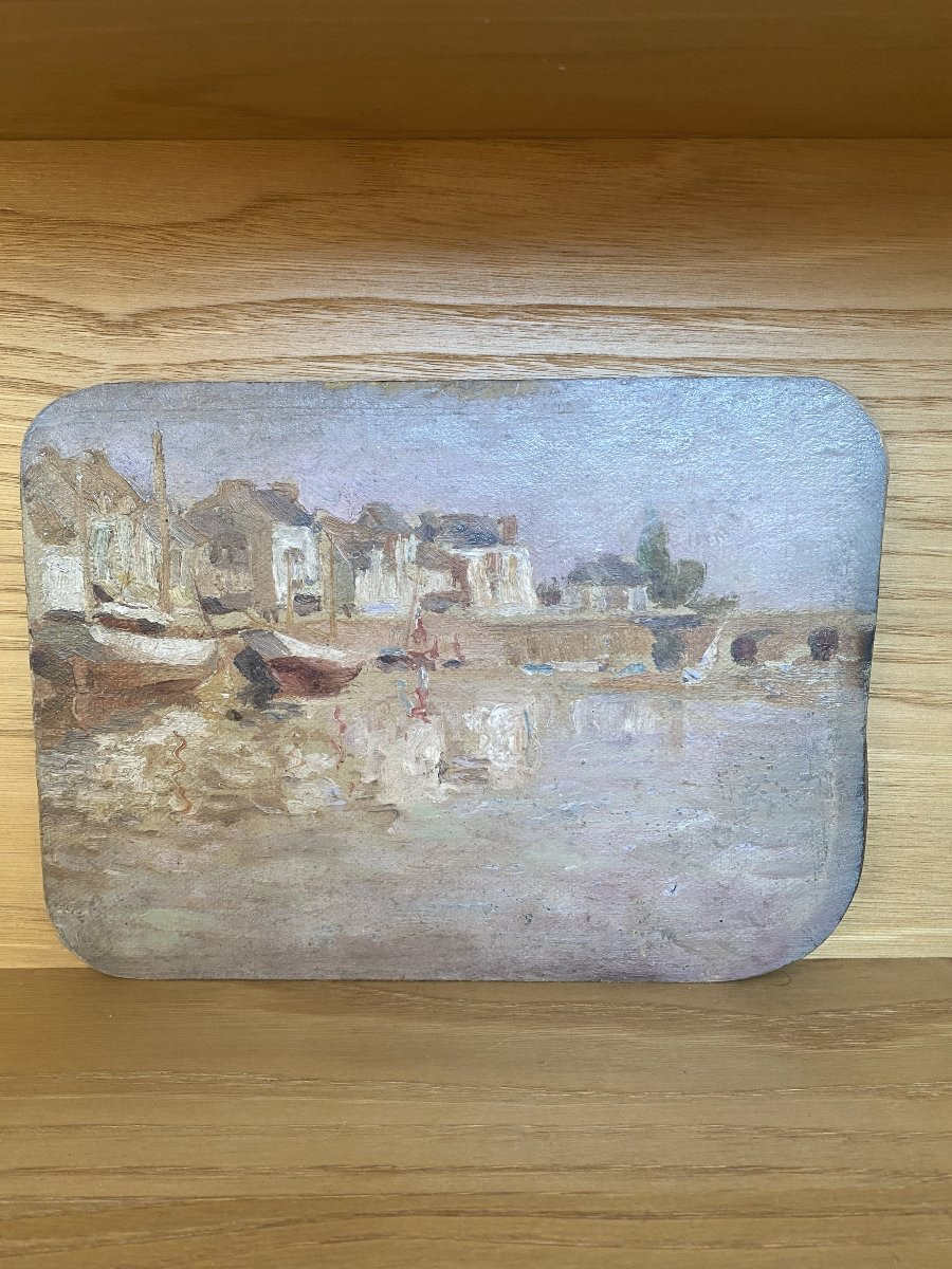 The Seaside. Oil On Cardboard By Charles Tranchand, Painter From Angers. Early 20th Century-photo-4