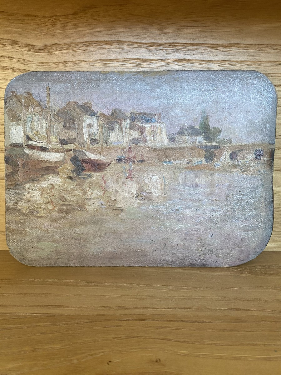 The Seaside. Oil On Cardboard By Charles Tranchand, Painter From Angers. Early 20th Century