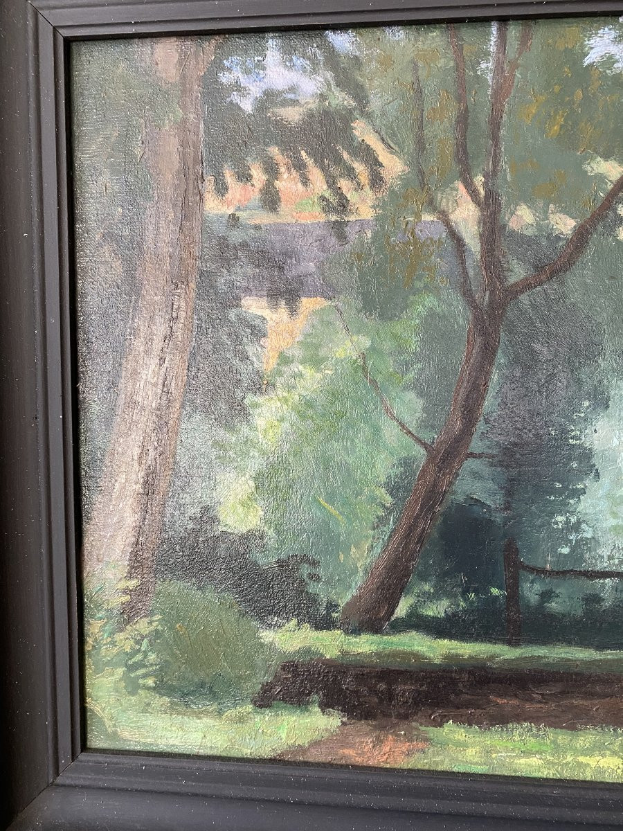 The Village In The Trees. Oil On Canvas. Nature. Early 20th Century-photo-2