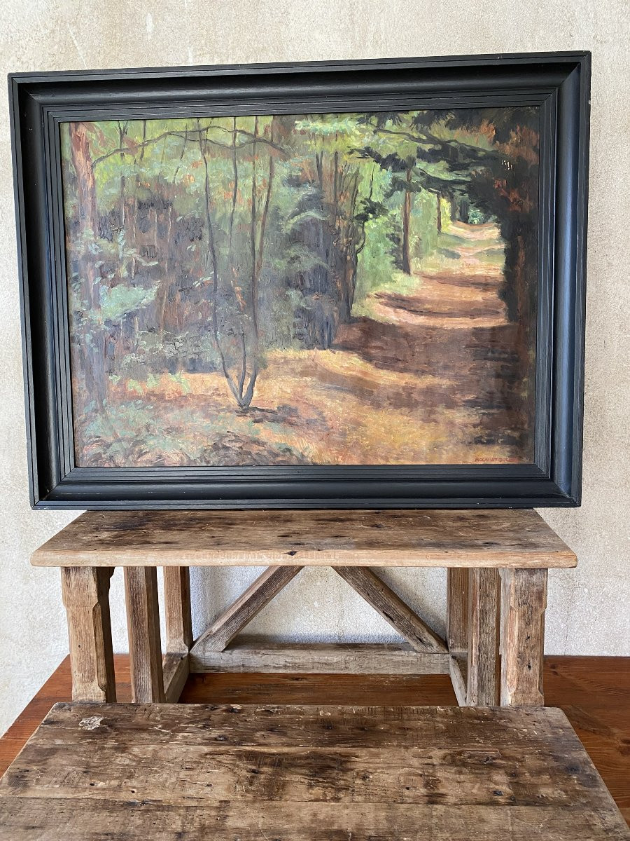 Le chemin dans la forêt. Bertrand Mogniat-Duclos. Huile sur carton début XXe siècle-photo-2