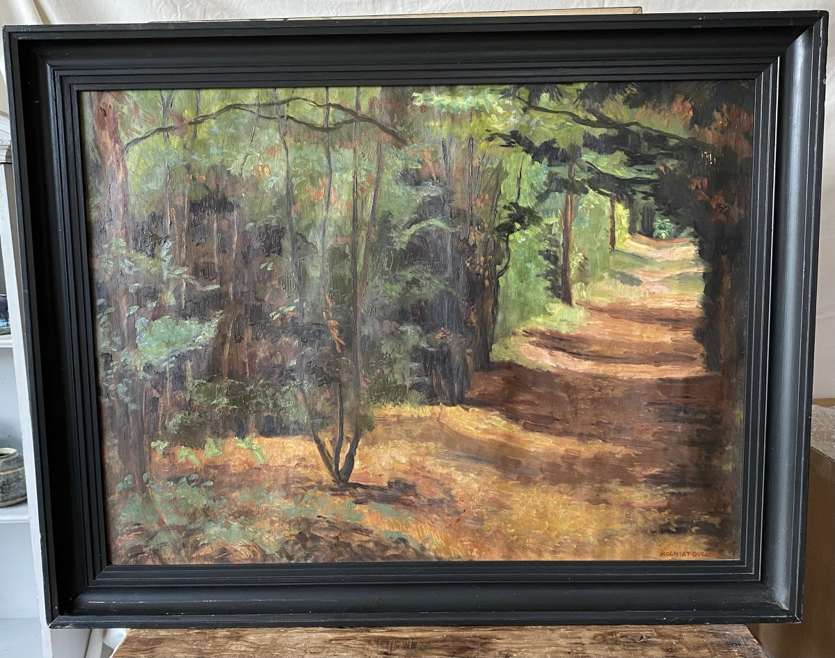 Le chemin dans la forêt. Bertrand Mogniat-Duclos. Huile sur carton début XXe siècle