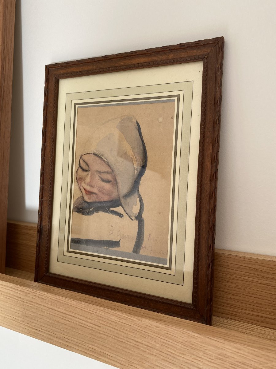 Portrait Of A Child. Watercolor By Augustin Hanicotte-photo-2