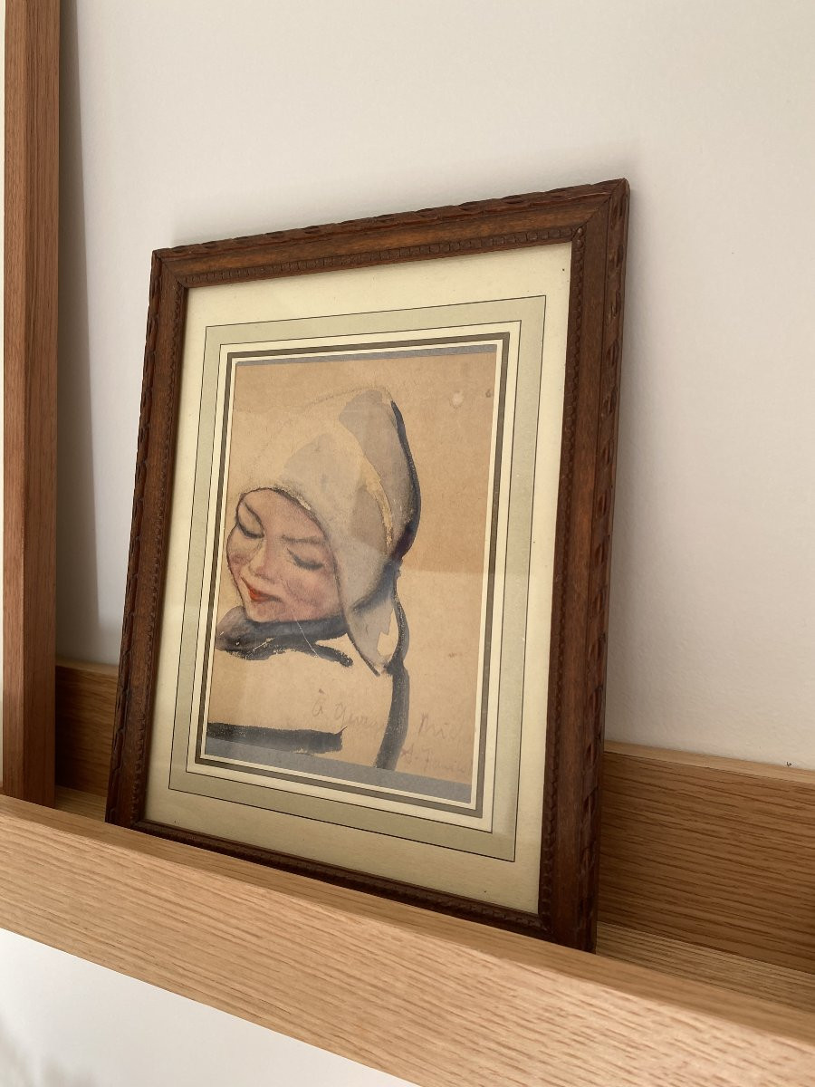 Portrait Of A Child. Watercolor By Augustin Hanicotte-photo-3