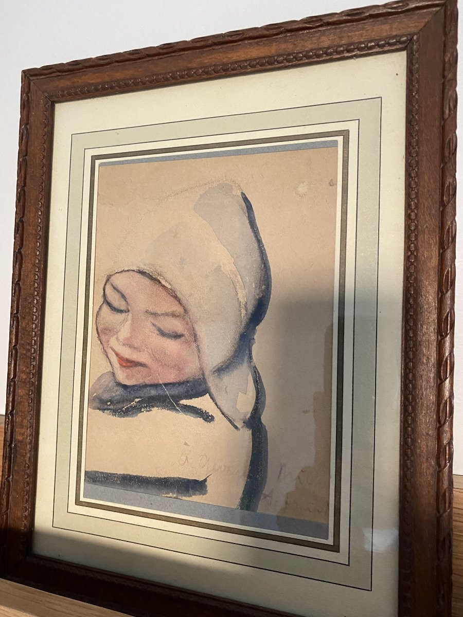 Portrait Of A Child. Watercolor By Augustin Hanicotte-photo-4