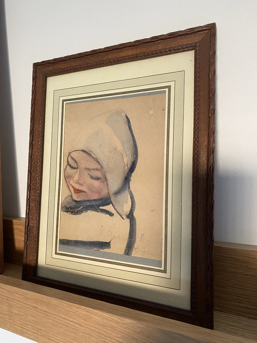 Portrait Of A Child. Watercolor By Augustin Hanicotte-photo-5