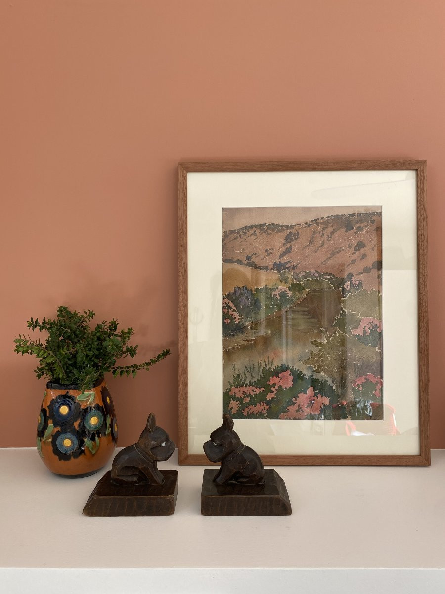 La rivière au Printemps. Aquarelle début XXe. paysage.-photo-3