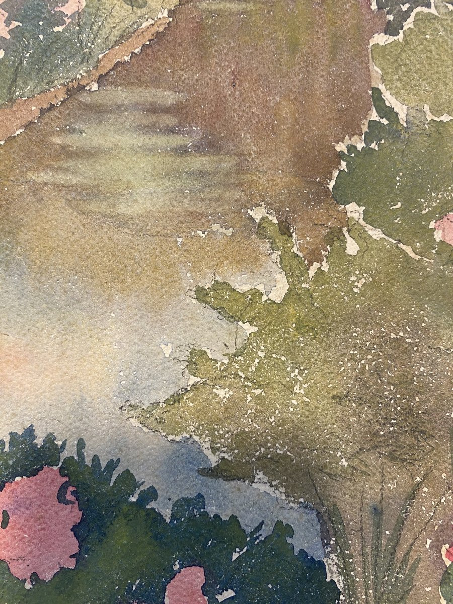La rivière au Printemps. Aquarelle début XXe. paysage.-photo-1