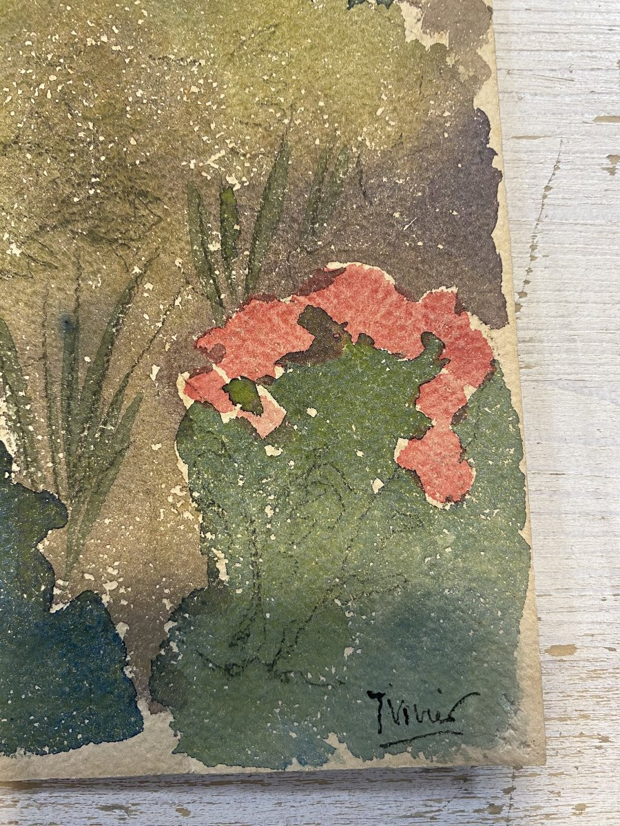 La rivière au Printemps. Aquarelle début XXe. paysage.-photo-2