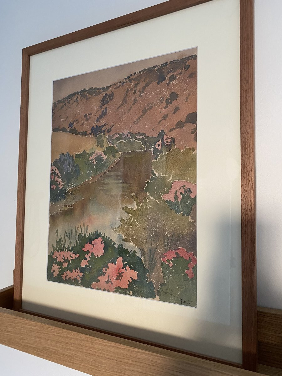 La rivière au Printemps. Aquarelle début XXe. paysage.-photo-4