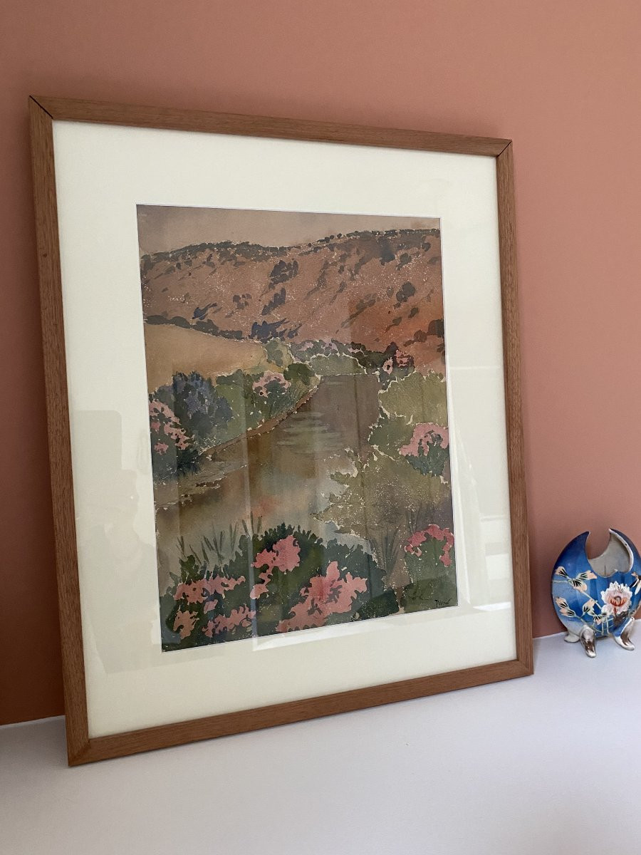 La rivière au Printemps. Aquarelle début XXe. paysage.-photo-5