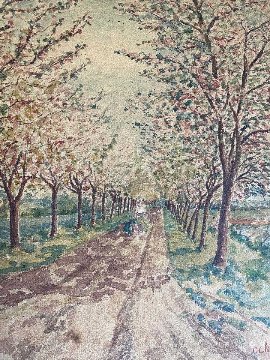 Apple Trees In Bloom. Watercolor By Octave Volant. 1917.-photo-3