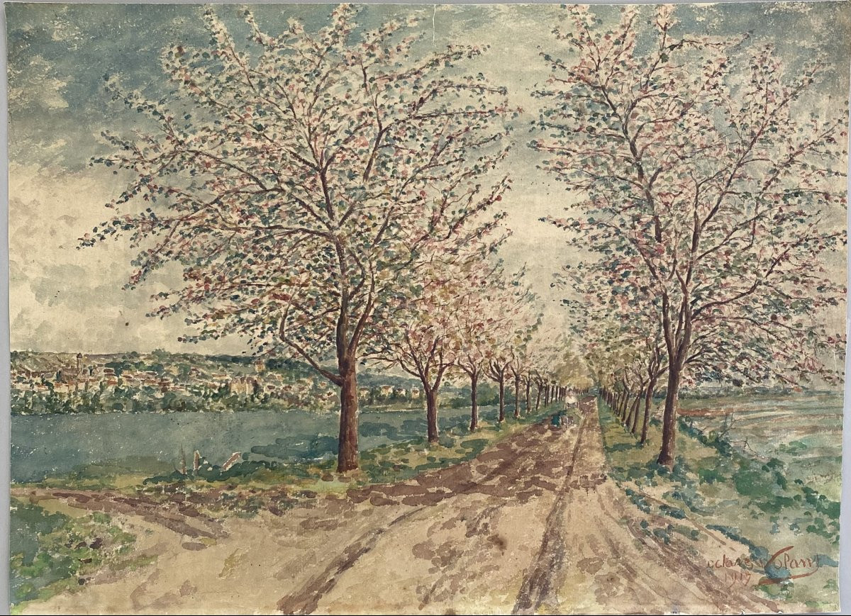 Apple Trees In Bloom. Watercolor By Octave Volant. 1917.-photo-1