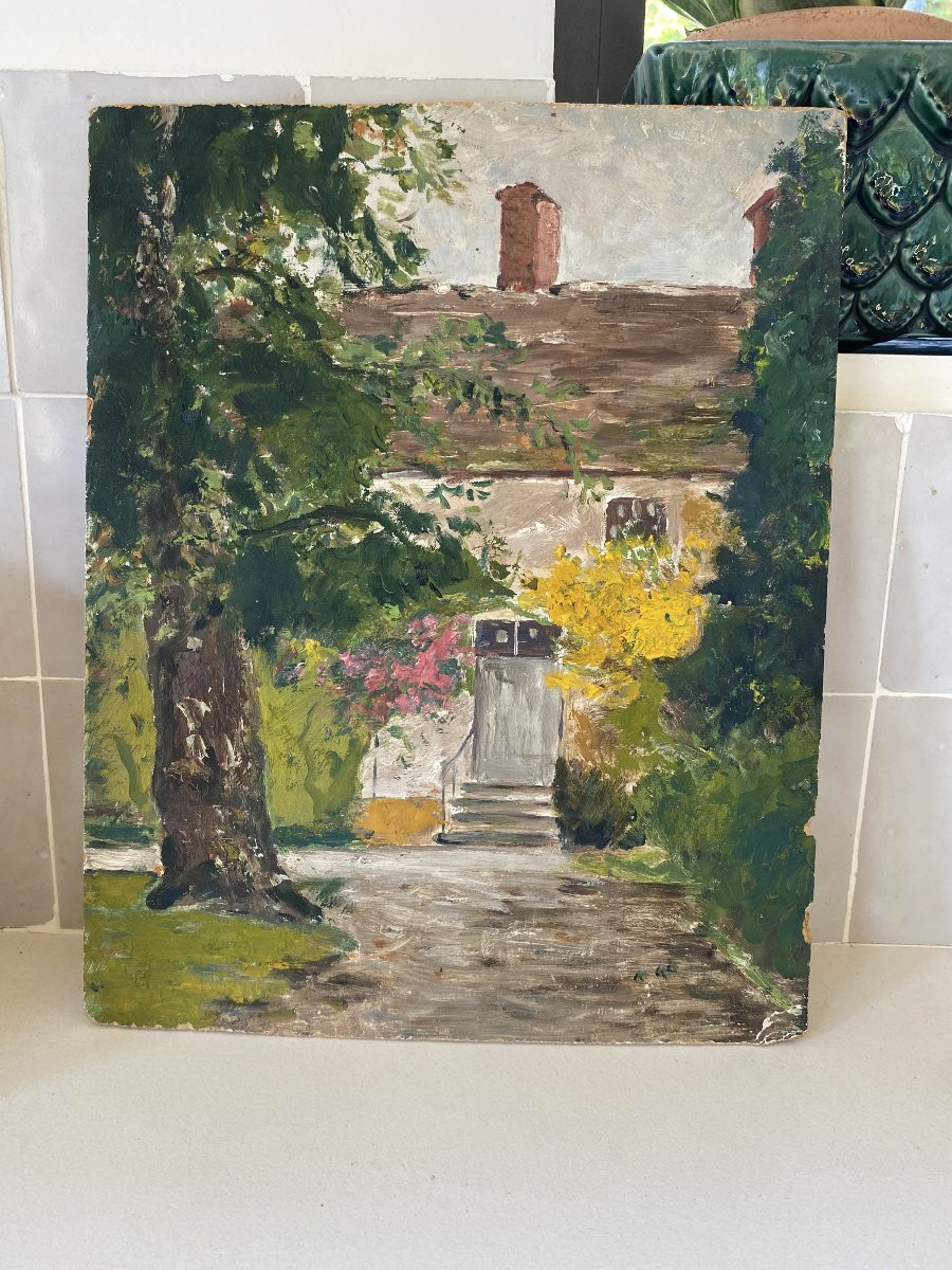 La maison de grand-mère. Huile sur carton. Paysage campagnard-photo-2