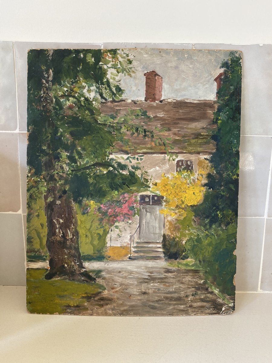 La maison de grand-mère. Huile sur carton. Paysage campagnard-photo-3