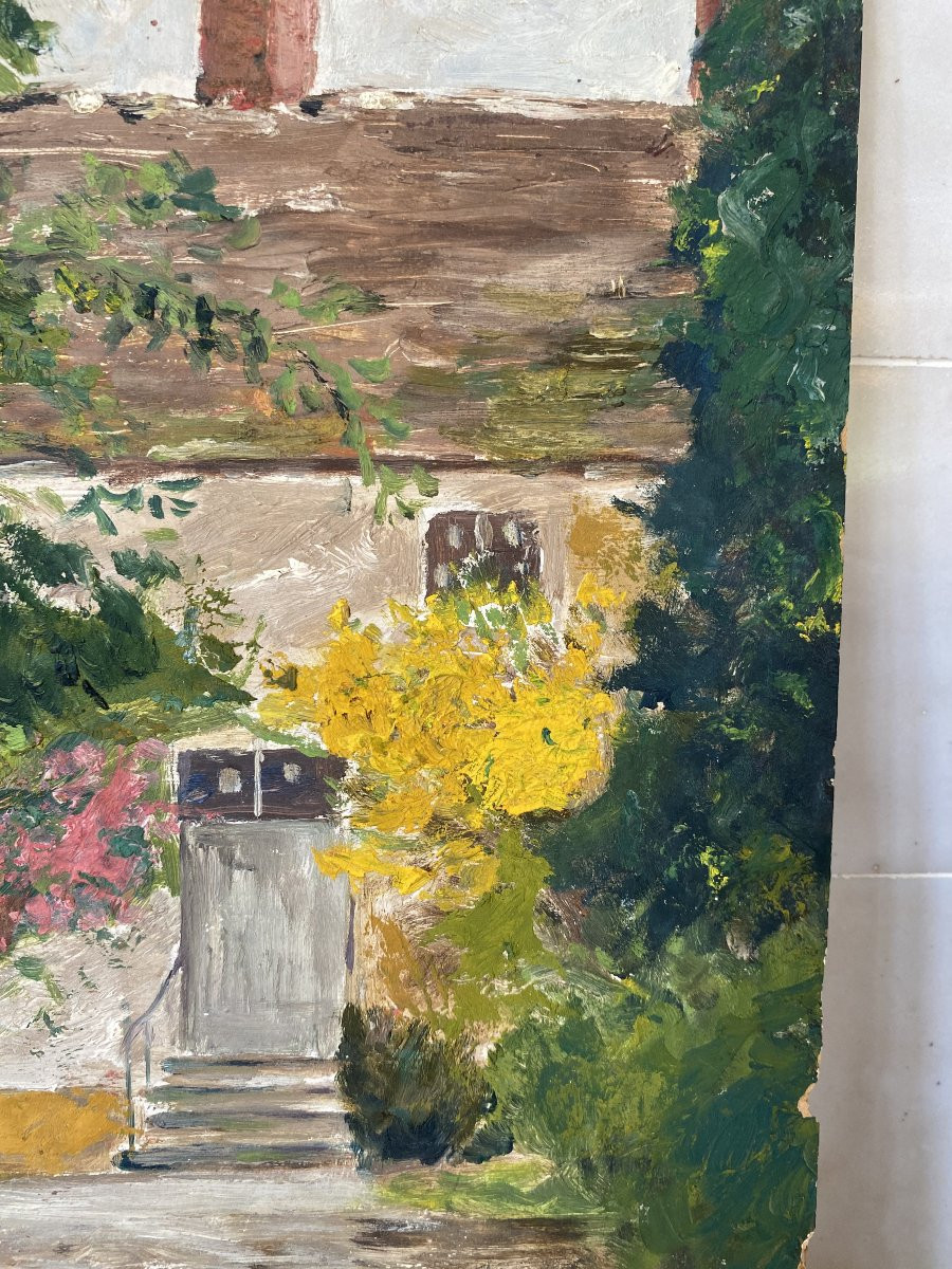 La maison de grand-mère. Huile sur carton. Paysage campagnard-photo-4