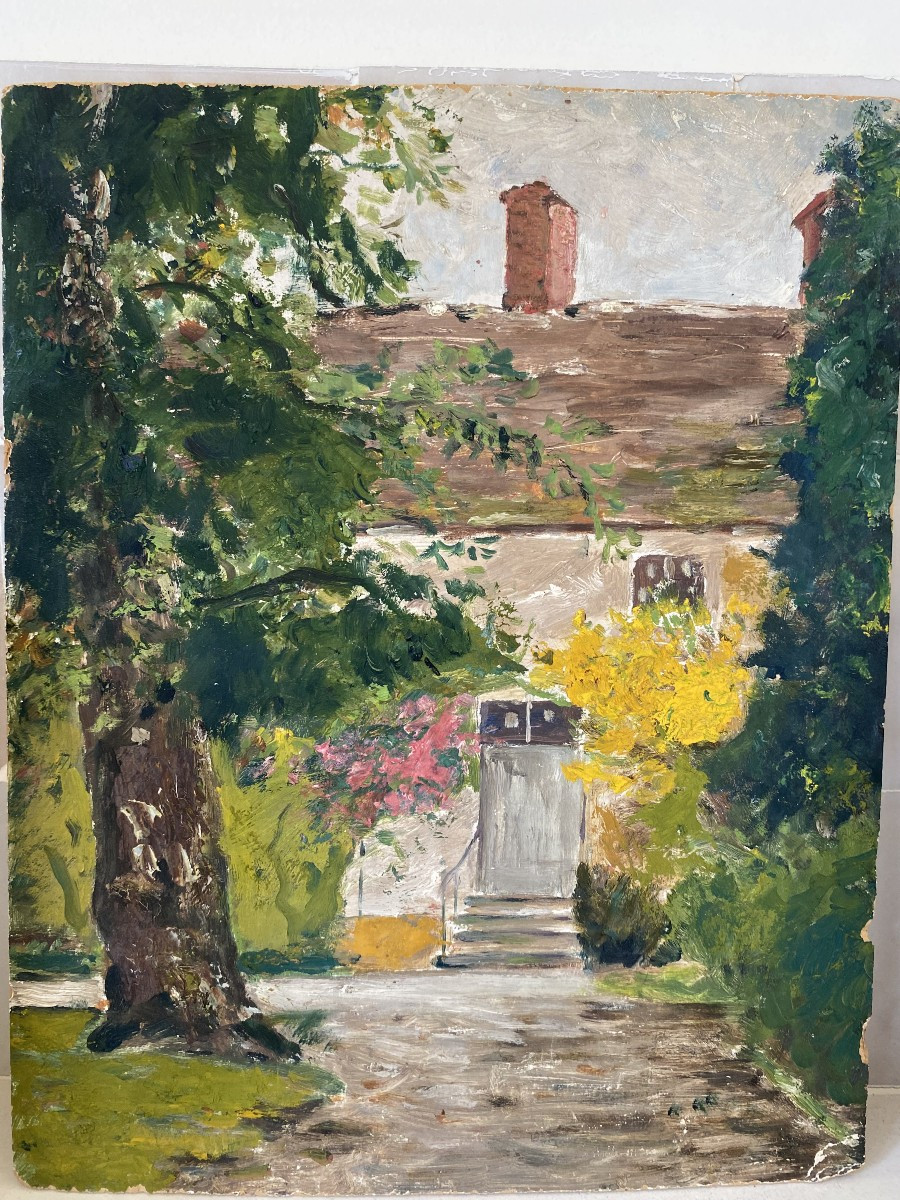 La maison de grand-mère. Huile sur carton. Paysage campagnard