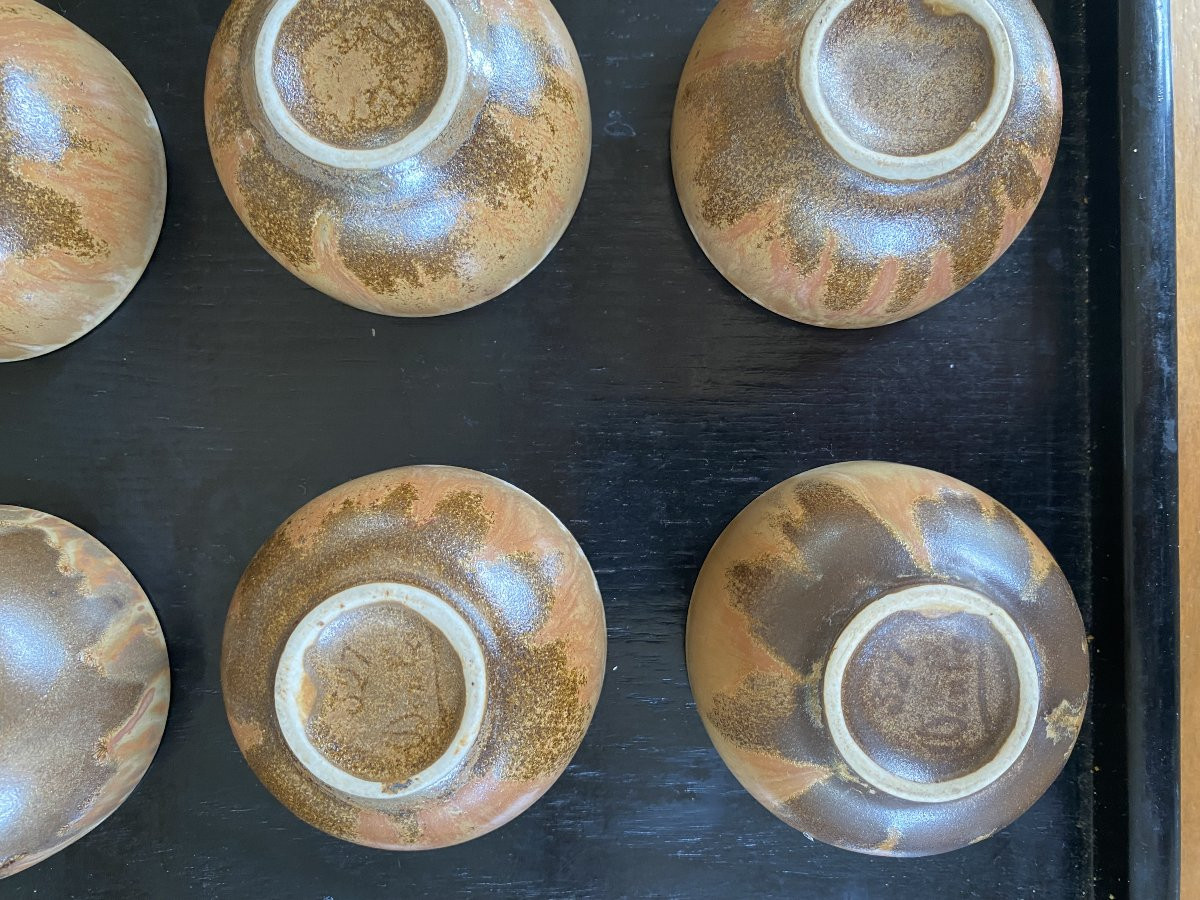 Set Of Six Denbac Stoneware Bowls In Japanese Style-photo-4
