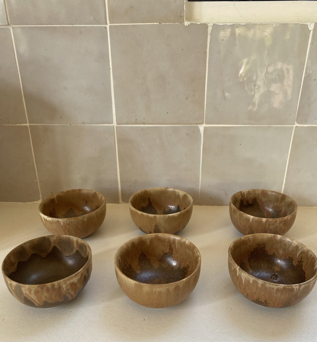 Set Of Six Denbac Stoneware Bowls In Japanese Style-photo-1