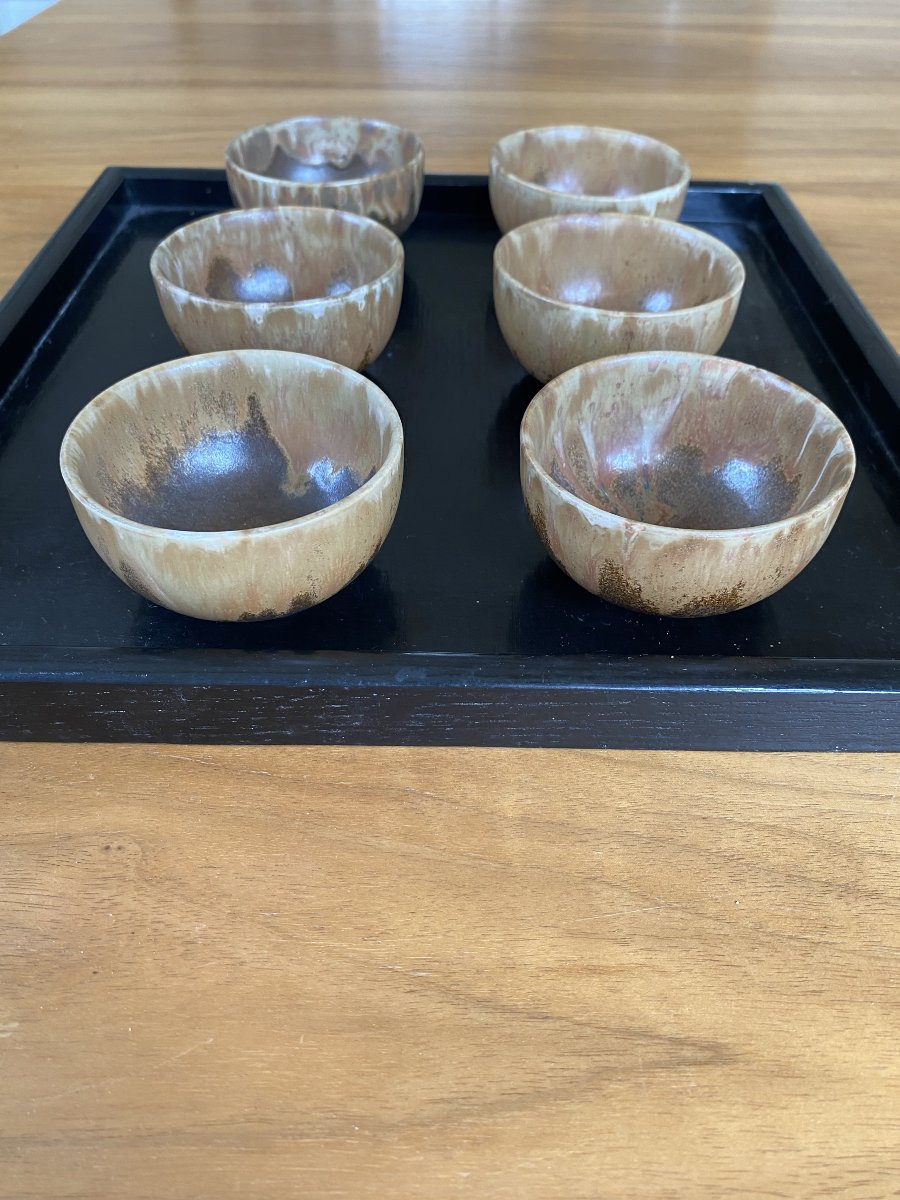 Set Of Six Denbac Stoneware Bowls In Japanese Style-photo-2