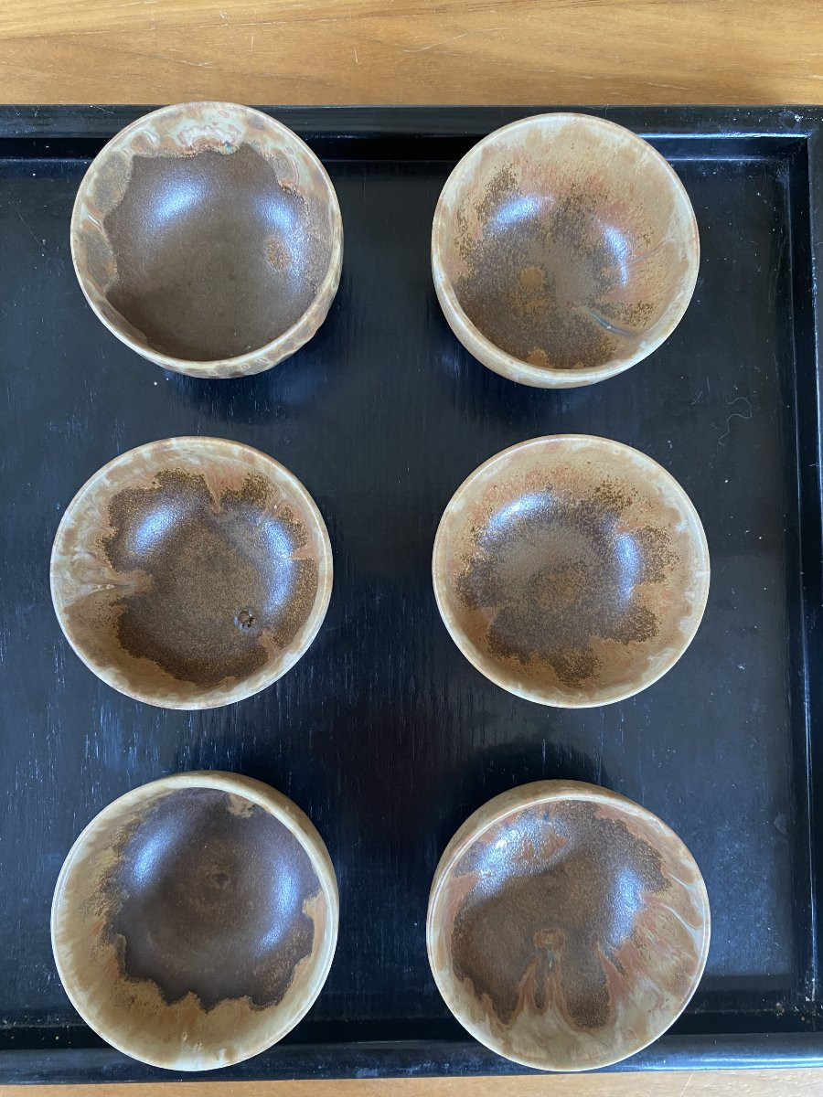Set Of Six Denbac Stoneware Bowls In Japanese Style-photo-3