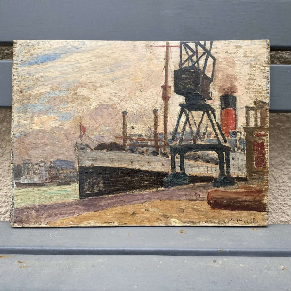 L'ascania, scène de port, bateau militaire 1ère guerre mondiale. Jules Ausset-photo-3