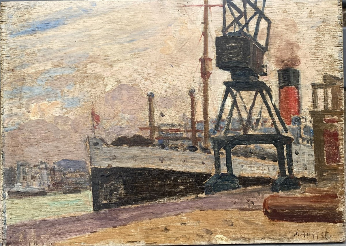 L'ascania, scène de port, bateau militaire 1ère guerre mondiale. Jules Ausset