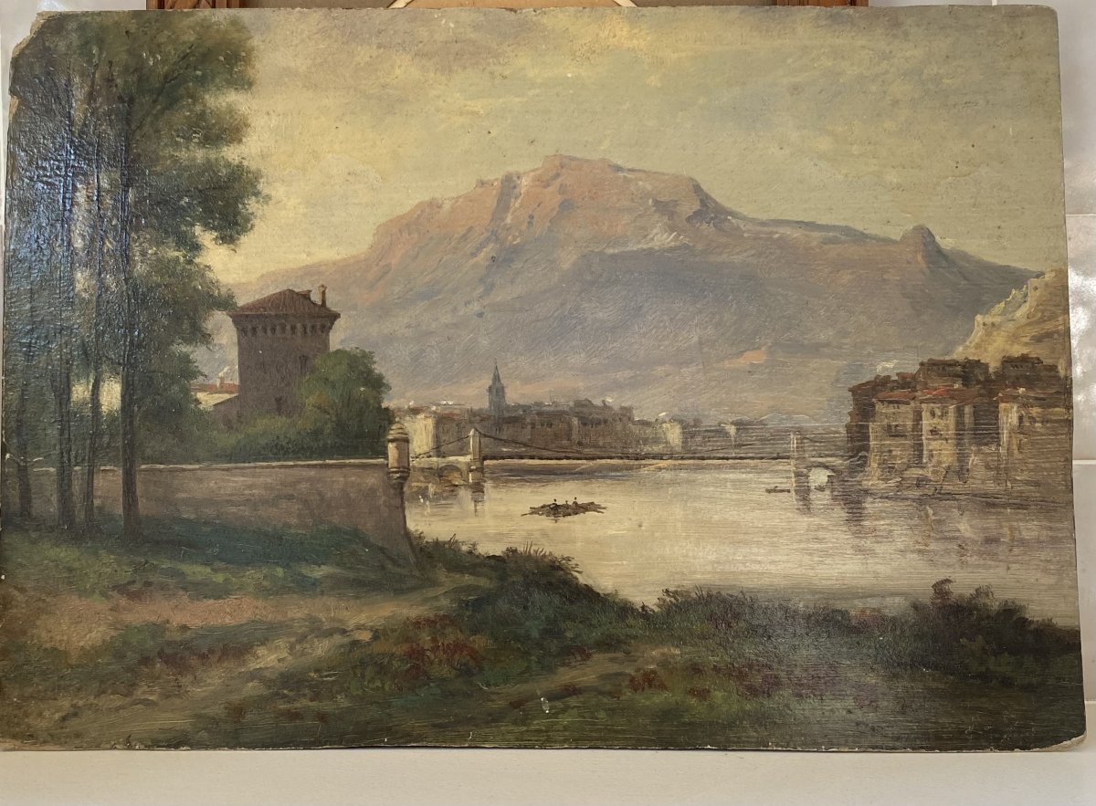 Tableau de Grenoble en 1895. Vue du Moucherotte et des quais de l'Isère-photo-3