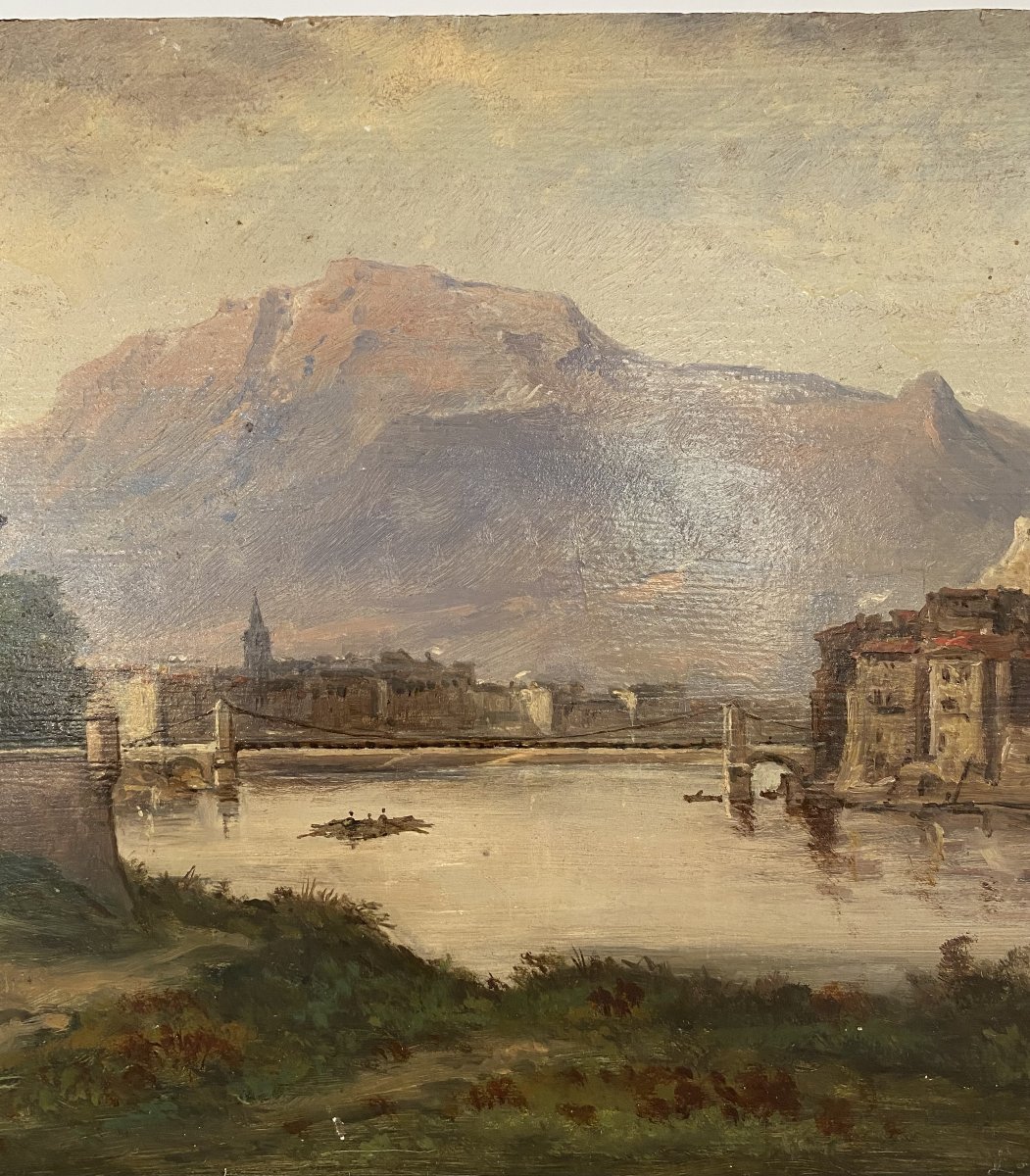 Tableau de Grenoble en 1895. Vue du Moucherotte et des quais de l'Isère-photo-3