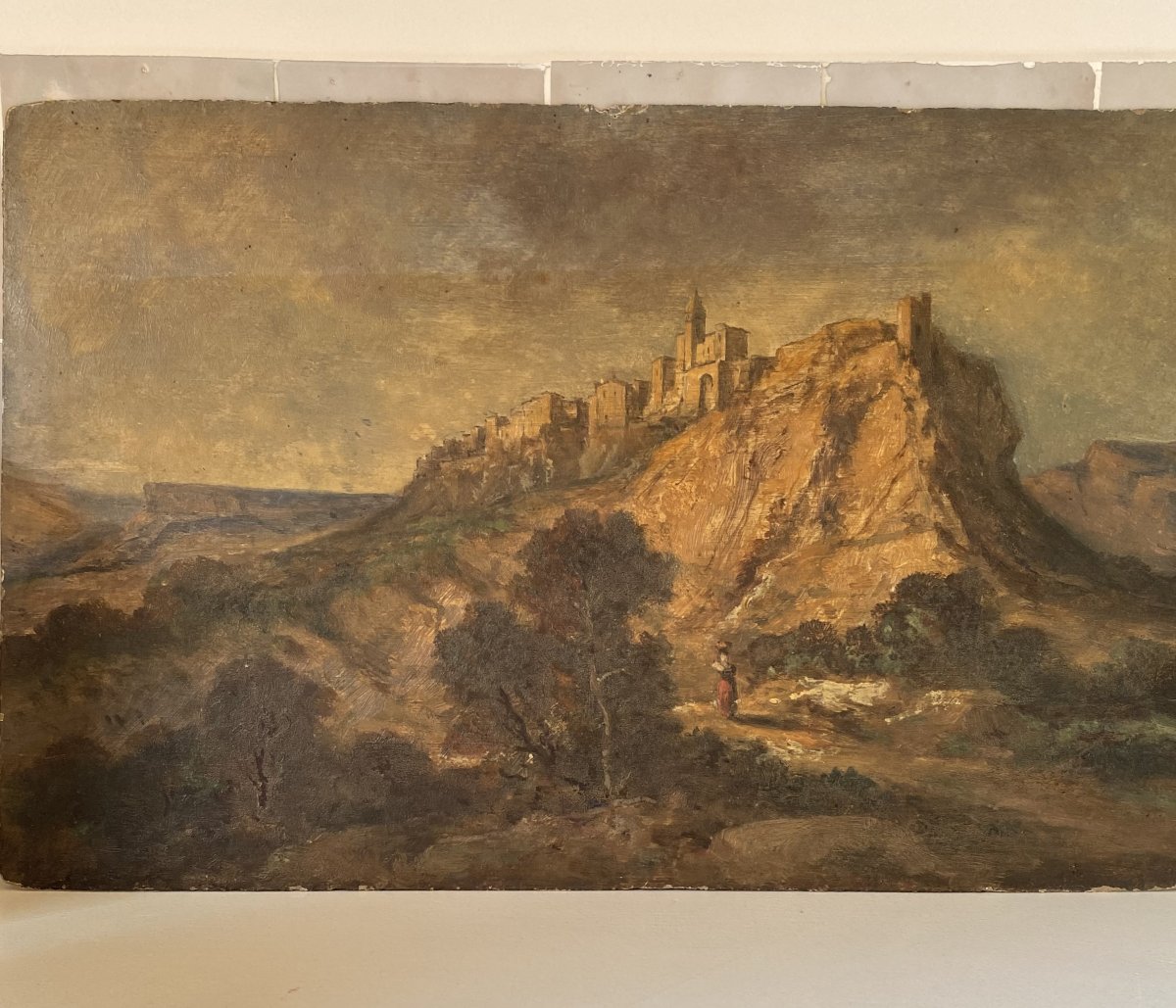 Tableau de paysage du Vaucluse, (Venasque). Ecole française du XIXe siècle, huile sur carton-photo-2