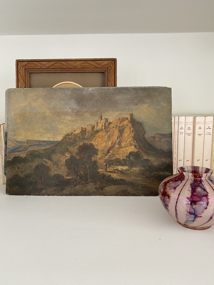 Tableau de paysage du Vaucluse, (Venasque). Ecole française du XIXe siècle, huile sur carton-photo-4