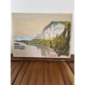 La falaise. Gouache sur papier cartonné. Atelier Vessal