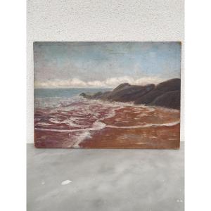 Tableau, huile sur carton, la mer agitée. 