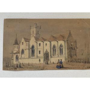 Tableau crayon et pastel Dives-sur-mer. Georges Aldemart Bouet