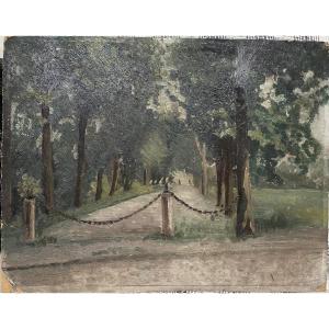 The Alley. Oil On Cardboard. 19th-20th Century.