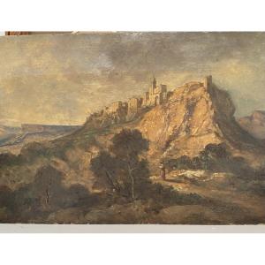 Tableau de paysage du Vaucluse, (Venasque). Ecole française du XIXe siècle, huile sur carton