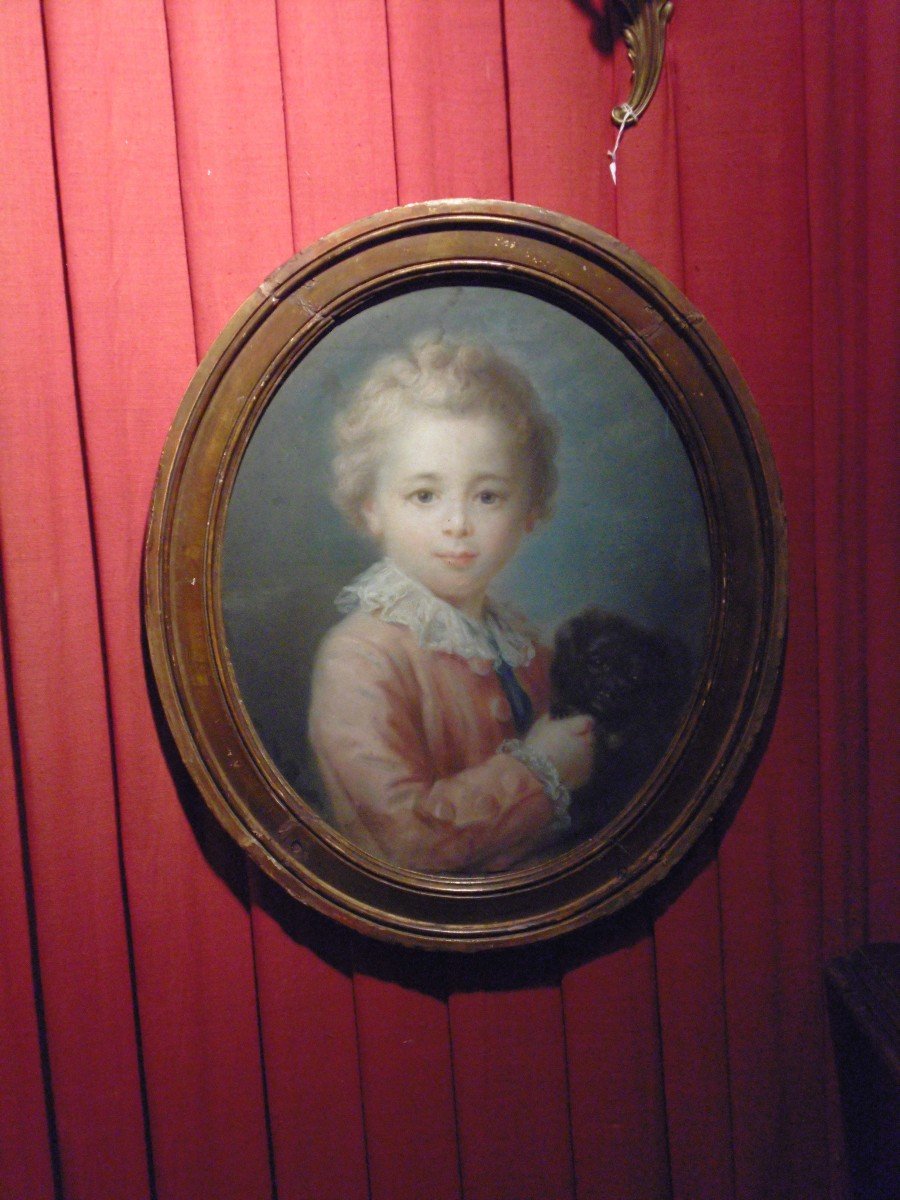 Pastel. Child And His Dog. 18th Century