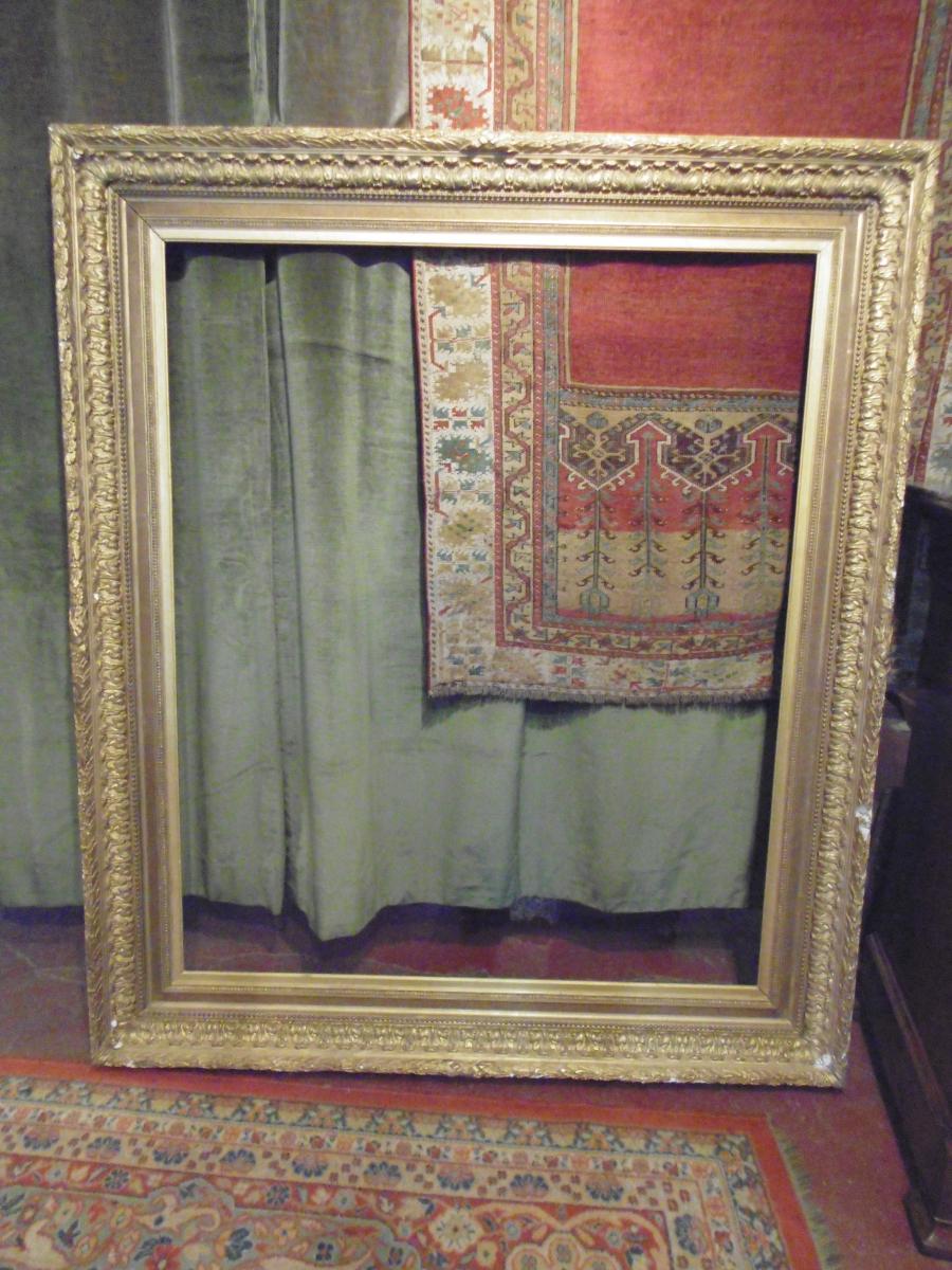 Large Wooden Frame And Stucco Golden Patina