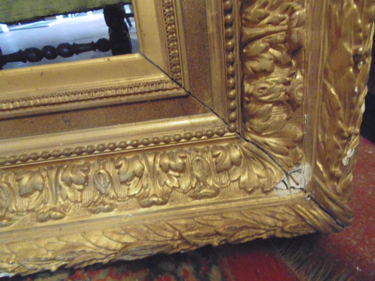 Large Wooden Frame And Stucco Golden Patina-photo-4