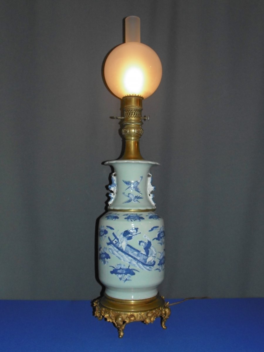 Celadon Enameled Porcelain Oil Lamp - China