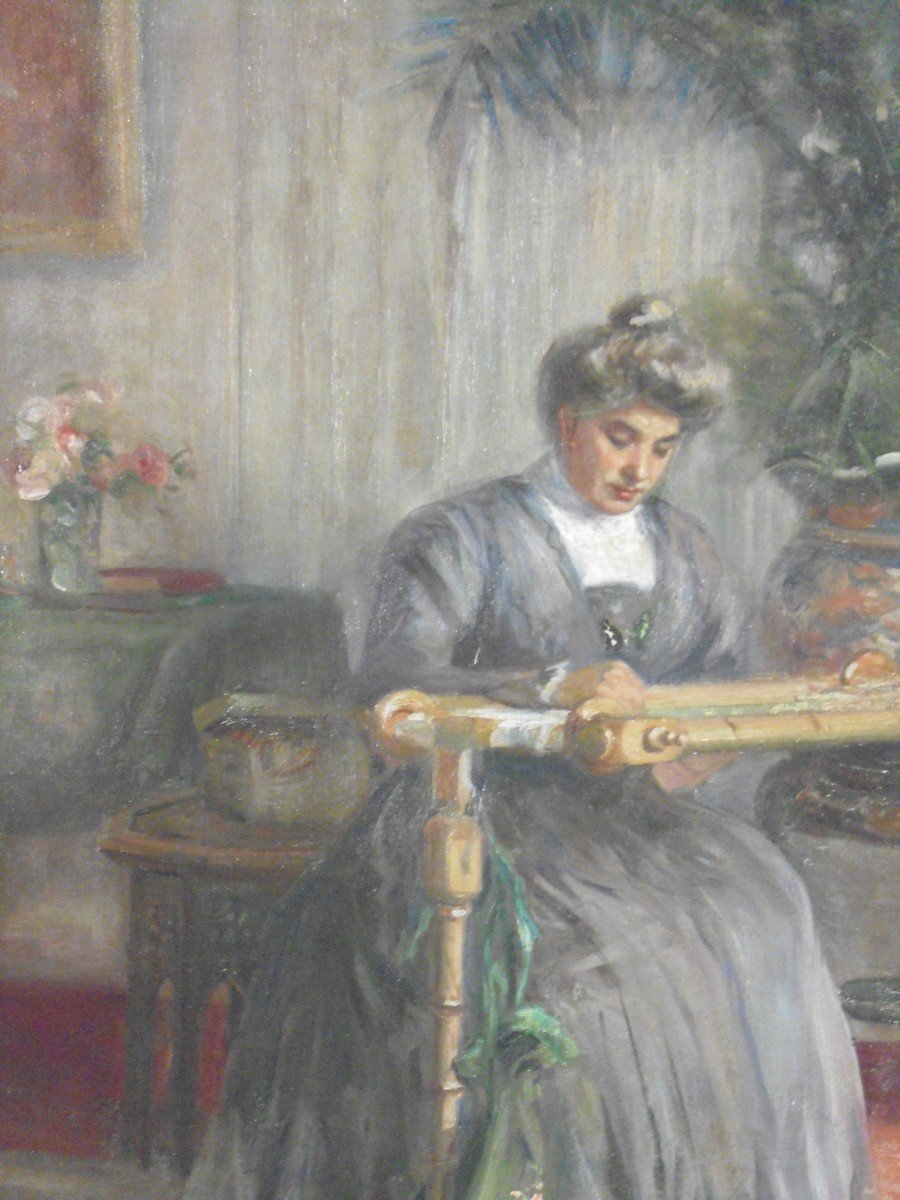 Georges Fraipont   -  Femme à La tapisserie-photo-2