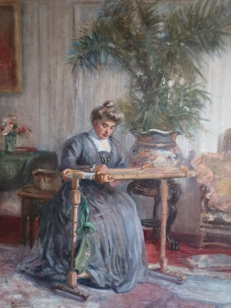 Georges Fraipont   -  Femme à La tapisserie-photo-3