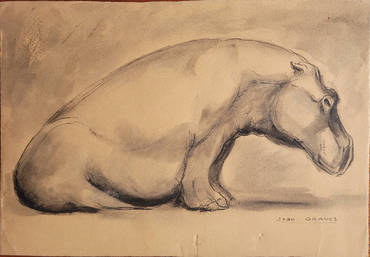 Jean Graves (1897-1992) Hippopotame - Dessin orinal signé - Vers 1930