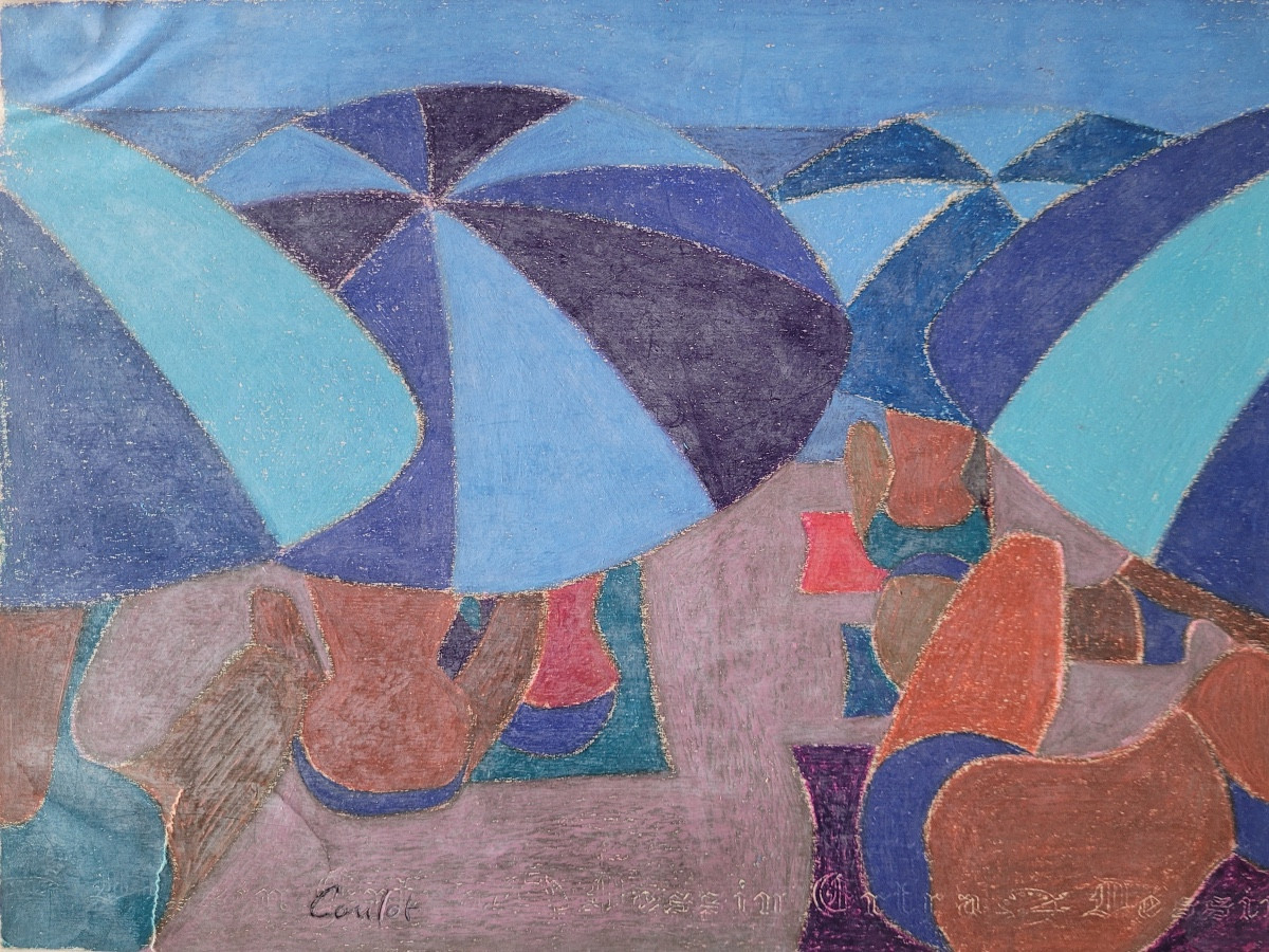 Jean Coulot (1928-2010) Beach Scene - South Of France - Original Pastel Drawing - 1966